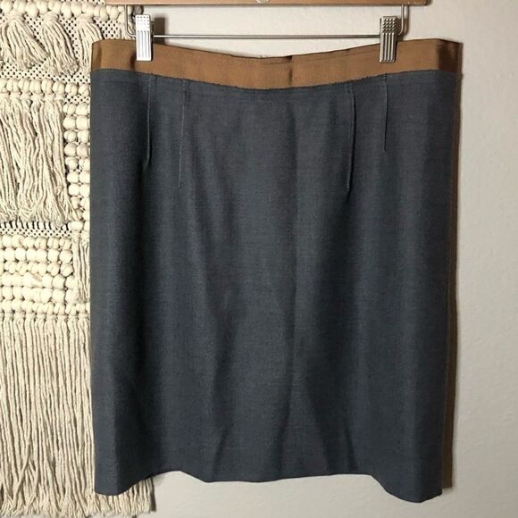 Loft Grey Tweed Wool Blend Pencil Ribbon Skirt 12 - Picture 1 of 7